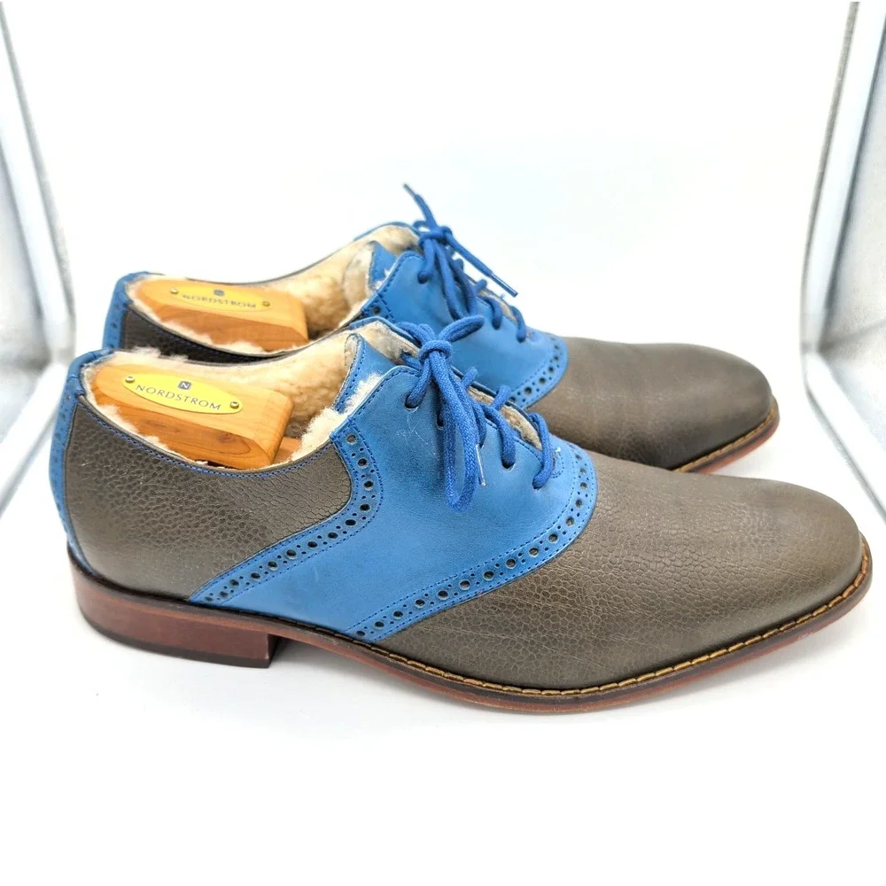 Cole Haan Saddle Oxford Men 10 Brown Blue Excellent Shearling Nike Air C10398